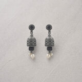 Black stone oxidized jhumki | Miraya Creations