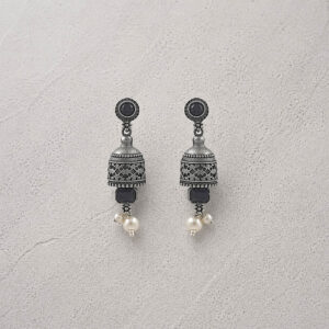 Black stone oxidized jhumki | Miraya Creations