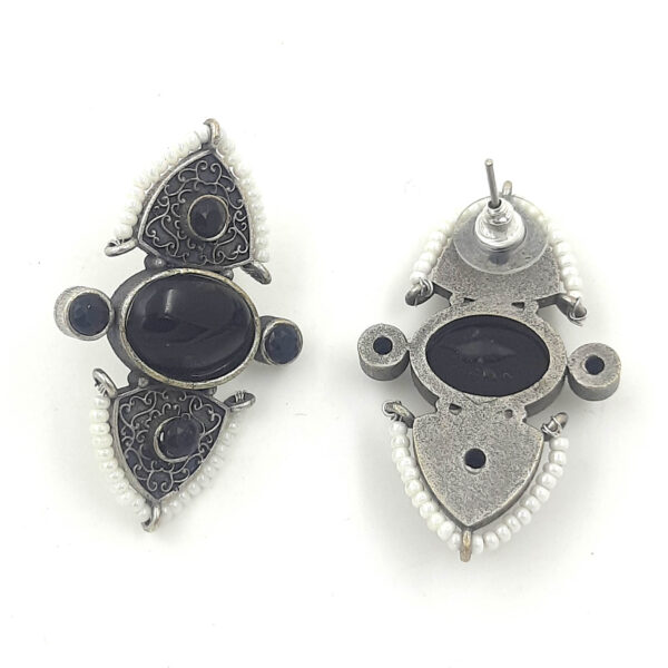 Bold Black Stone Oxidized Stud Earrings