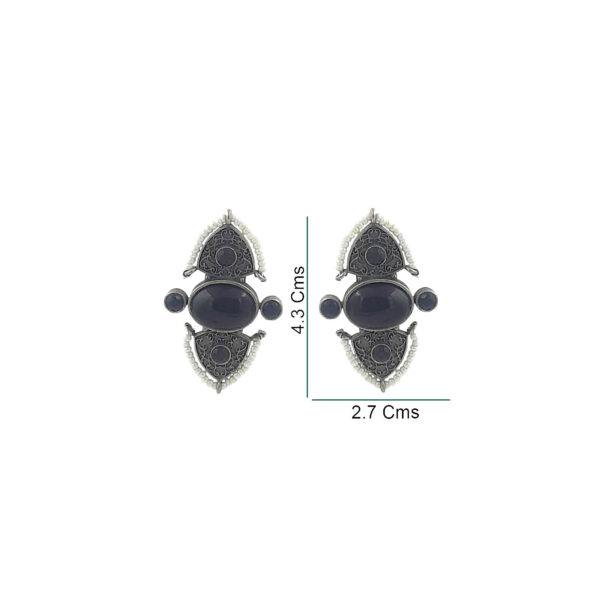 Bold Black Stone Oxidized Stud Earrings