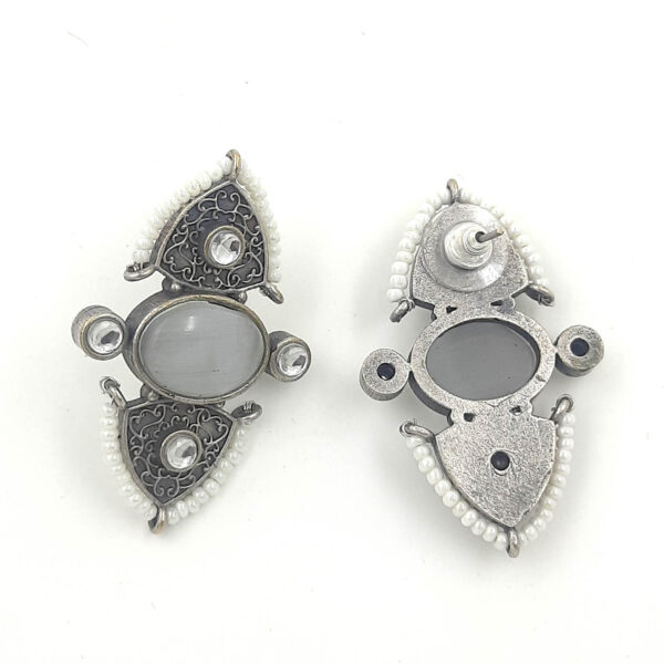 Graceful White Stone Oxidized Stud Earrings