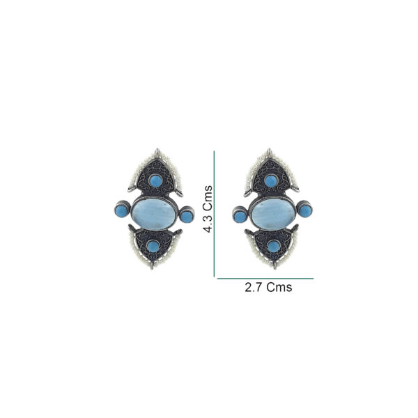 Elegant Blue Stone Oxidized Stud Earrings