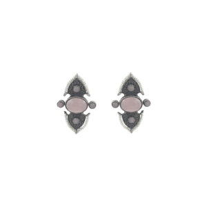 Classic Pink Stone Oxidized Stud Earrings