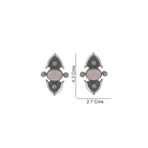 Classic Pink Stone Oxidized Stud Earrings