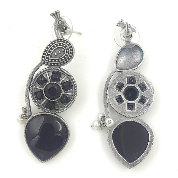 Stylish Peacock Oxidized Earrings with Black Accents