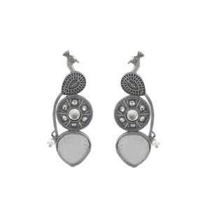 Classic Peacock Oxidized Earrings with White Accents