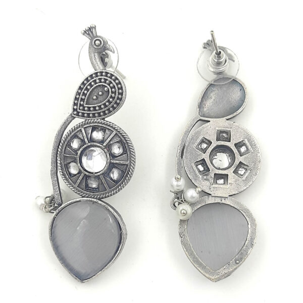 Classic Peacock Oxidized Earrings with White Accents