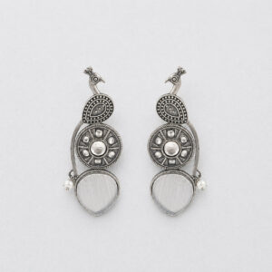 Oxidized peacock white stud earrings | Miraya Creations