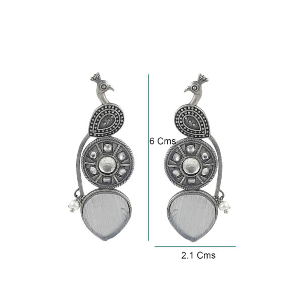 Classic Peacock Oxidized Earrings with White Accents