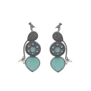 Elegant Peacock Oxidized Earrings with Aqua Green Accents