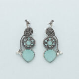 Oxidized peacock green stud earrings | Miraya Creations