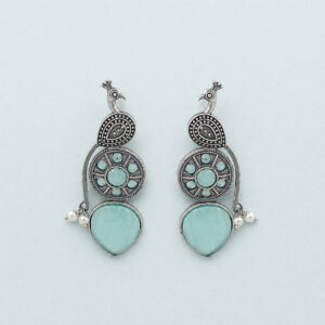 Oxidized peacock green stud earrings | Miraya Creations