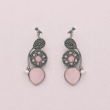 Oxidized peacock pink stud earrings | Miraya Creations