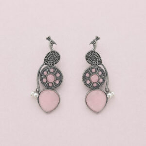 Oxidized peacock pink stud earrings | Miraya Creations