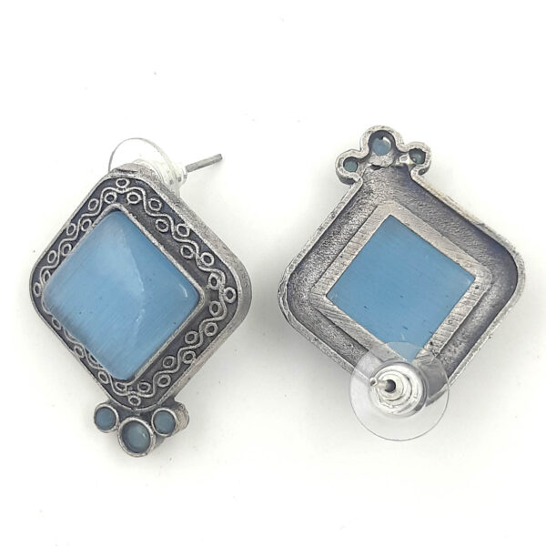 Chic Blue Square Oxidised Stud Earrings