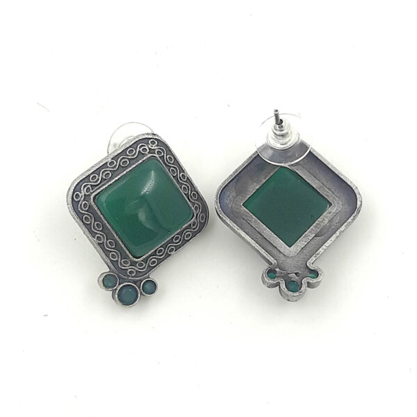 Trendy Green Square Oxidized Stud Earrings