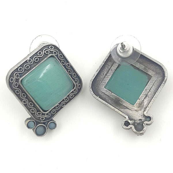 Mint Green Square Oxidized Stud Earrings
