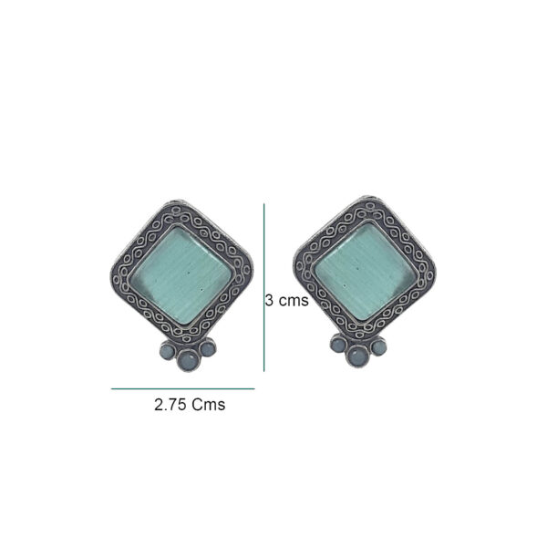 Mint Green Square Oxidized Stud Earrings