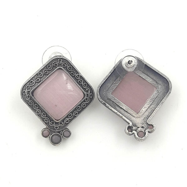 Soft Pink Square Oxidized Stud Earrings