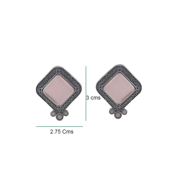 Soft Pink Square Oxidized Stud Earrings