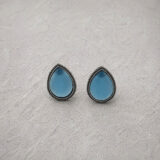 Tear drop blue oxidized stud earrings | Miraya Creations
