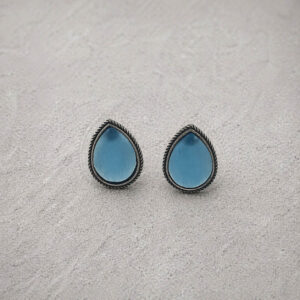 Tear drop blue oxidized stud earrings | Miraya Creations