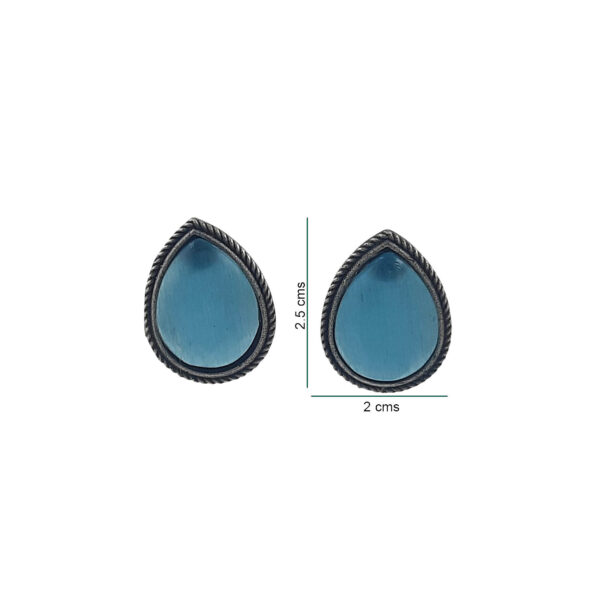 Aqua Blue Oxidised Teardrop Stud Earrings