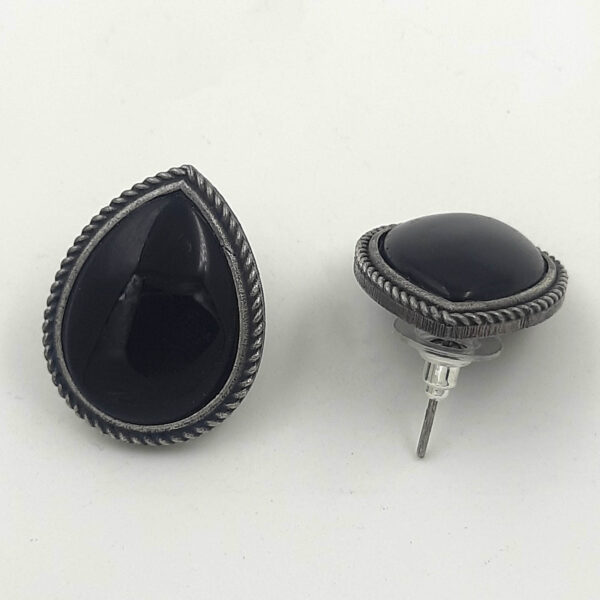 Midnight Black Oxidised Teardrop Stud Earrings