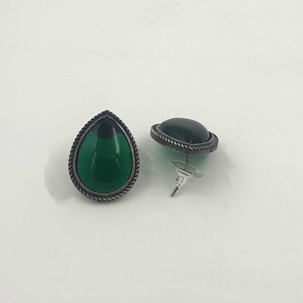 Deep Emerald Oxidised Teardrop Stud Earrings