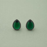 Tear drop oxidized green stud earrings | Miraya Creations
