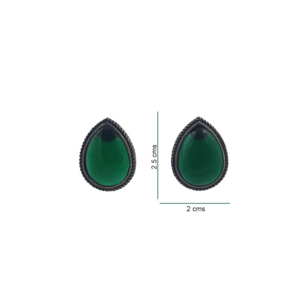 Deep Emerald Oxidised Teardrop Stud Earrings