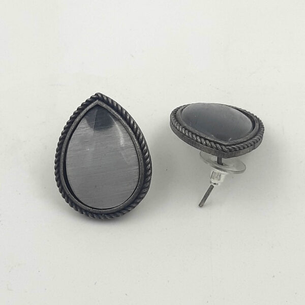 Smoky Grey Oxidised Teardrop Stud Earrings