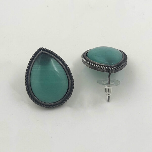 Emerald Green Oxidised Teardrop Stud Earrings