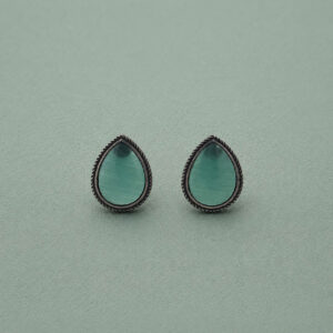 Tear drop oxidized green stud earrings | Miraya Creations
