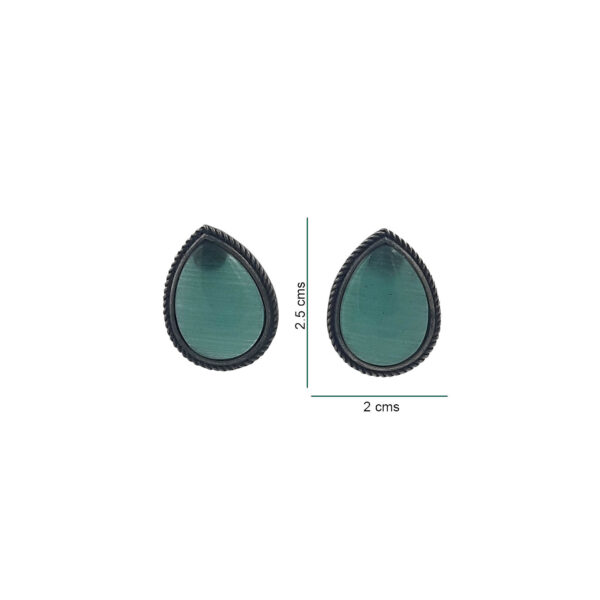 Emerald Green Oxidised Teardrop Stud Earrings