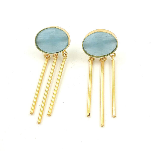 Sky Blue Oval Tassel Dangler Earrings