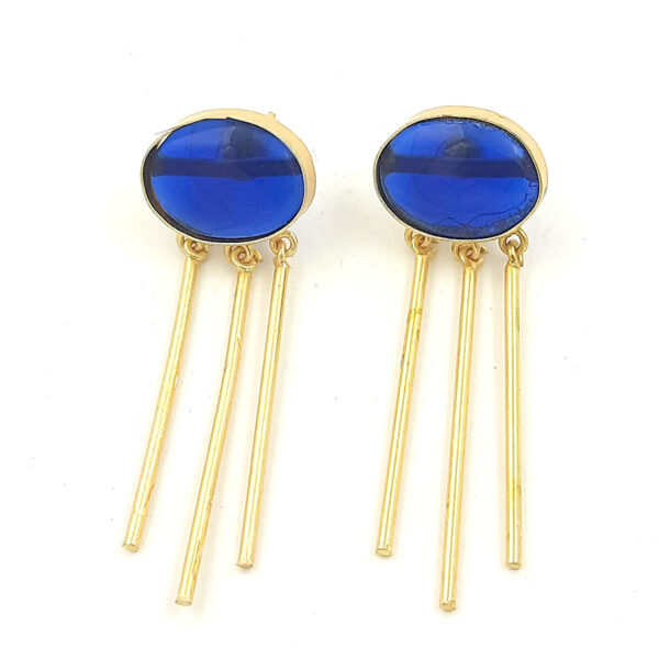 Royal Blue Oval Tassel Dangler Earrings