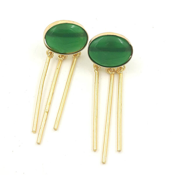 Emerald Green Oval Tassel Dangler Earrings