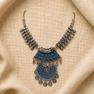 Tribal Oxidized Silver Blue necklace | Miraya Creations