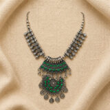 Tribal silver and green necklace | Miraya Creations