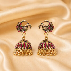 Peacock pink jhumka earrings | Miraya Creations