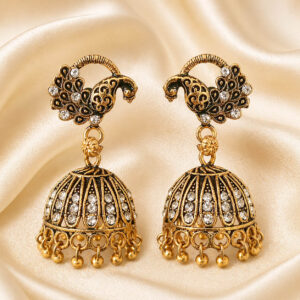 Peacock golden jhumka earrings | Miraya Creaitons