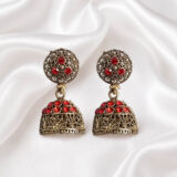 Red and gold jhumki earrings | Miraya Creaitons
