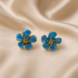 Enamle blue flower korean earrings | Miraya Creations