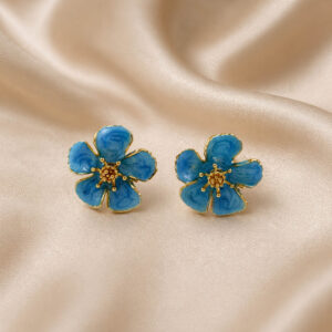Enamle blue flower korean earrings | Miraya Creations
