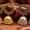 oxidised Silver and gold jhumki earrings for women