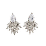 Leaf design American diamond stud earrings for women with white stones