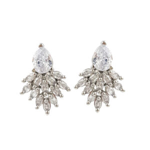 Leaf design American diamond stud earrings for women with white stones