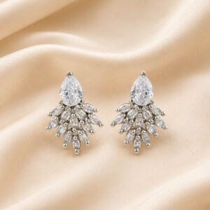 Leaf design American diamond stud earrings for women with white stones