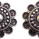 Oxidised floral stud earrings for women traditional silver look round ethnic studs